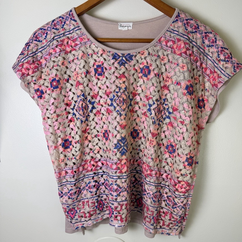 Sherman Women's Knit Or Crochet Top Size L Lined Cropped Sleeveless Boho Freedom